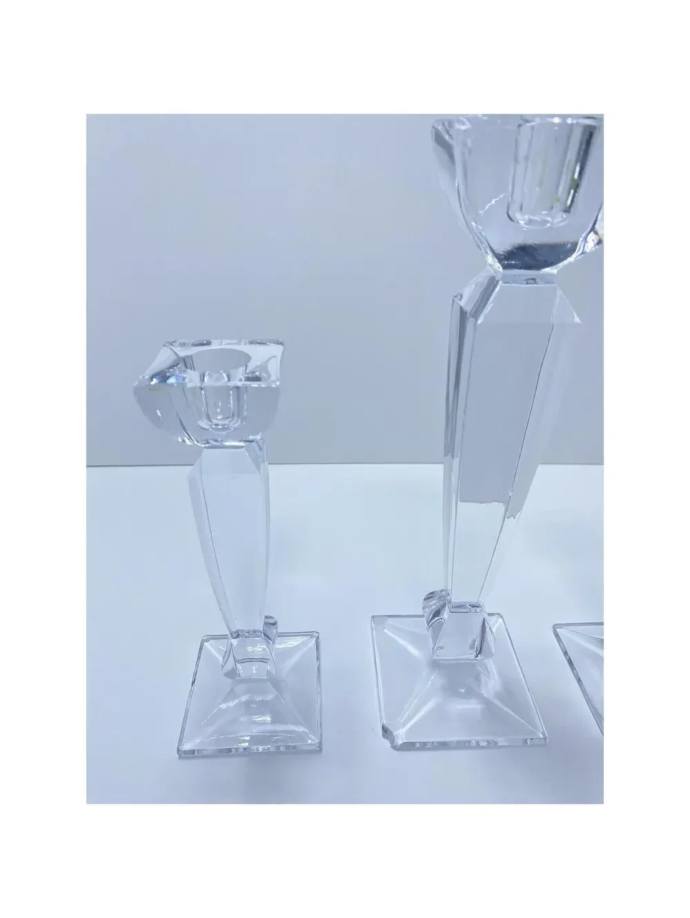 Glass Candle Holder Set 3-Piece Modern Clear Candlesticks 2 Small 1 Large Elegan